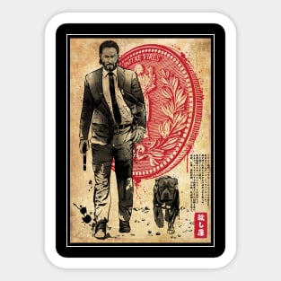 Lone Hitman and cub woodblock Sticker